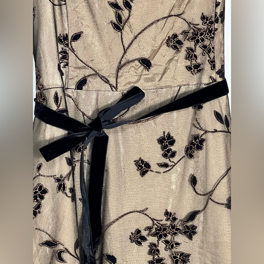 Vintage Jessica Howard Y2K Black Sheer Velvet Burnout Tan Formal Maxi Dress 14 - Picture 3 of 12
